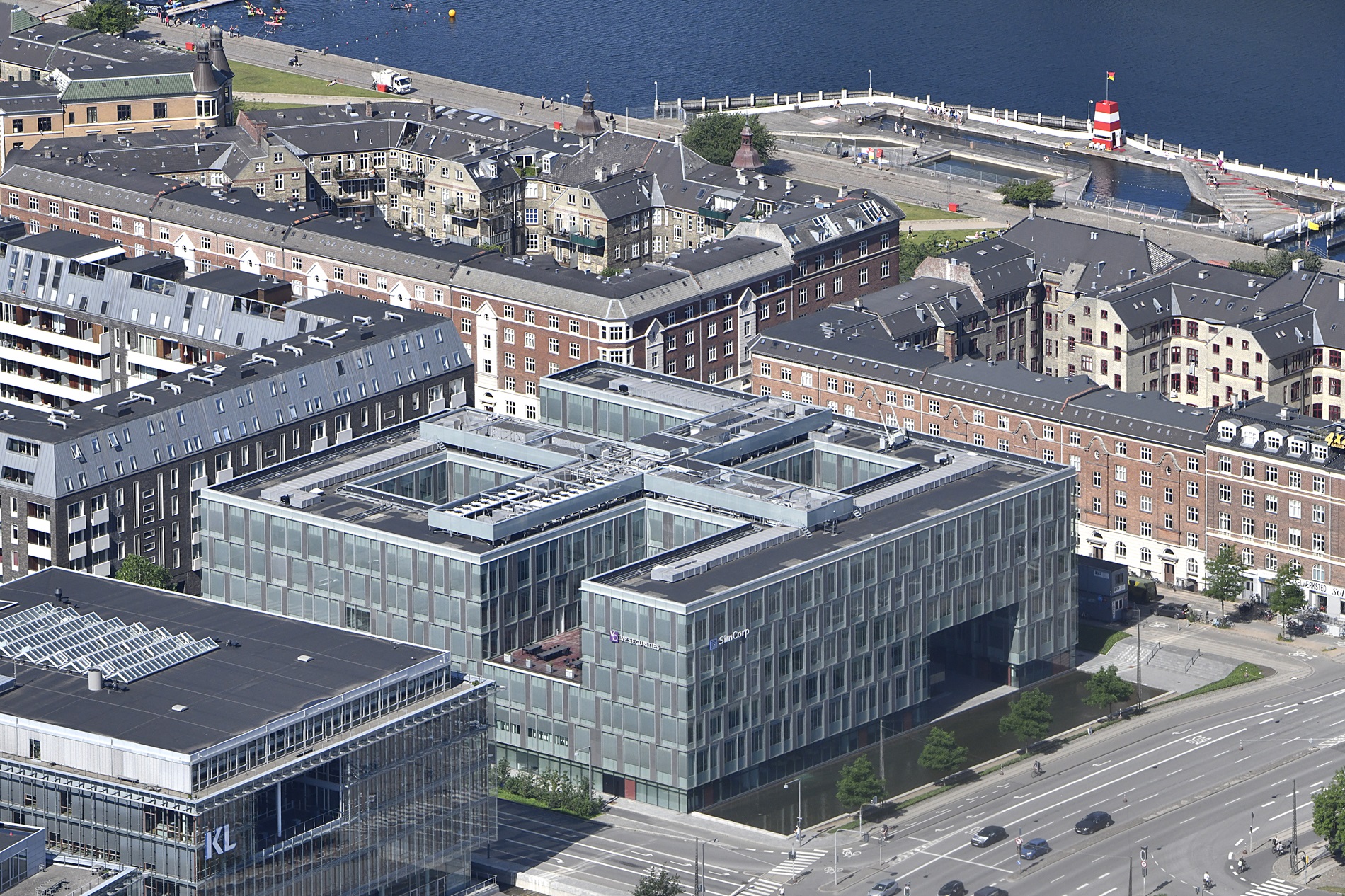 Aerial photo of NNIT HQ on Weidekampsgade in Copenhagen, Denmark