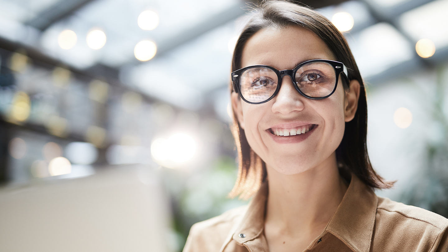 Data and artificial intellegence, woman with data reflection in glasses